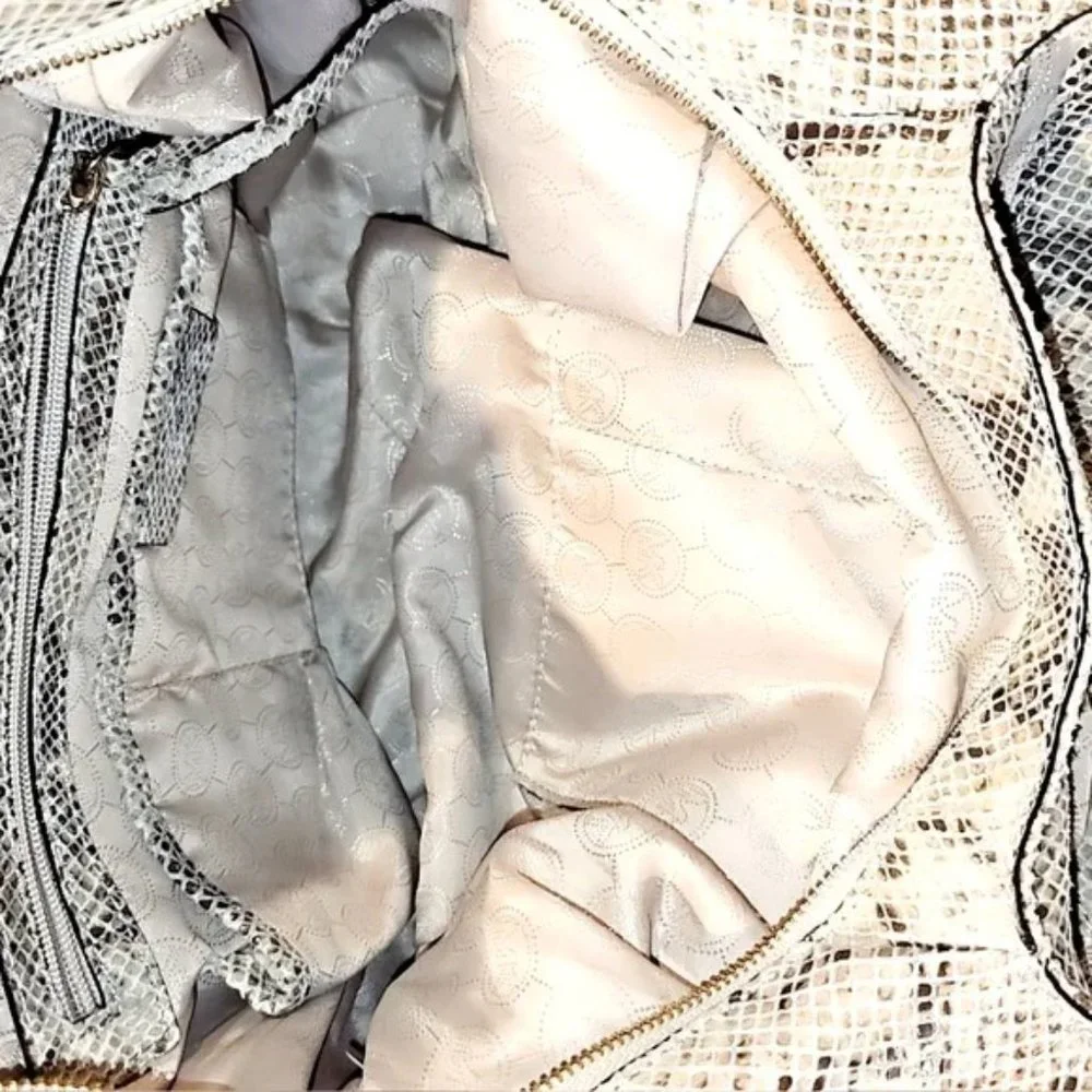 Authentic Michael Kors Beige Python Effect Leather/Suede Bedford Hobo